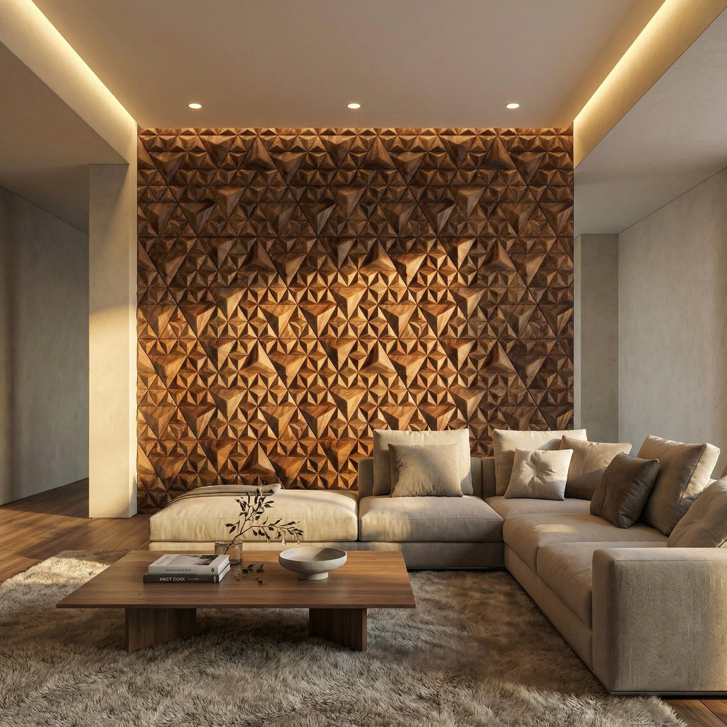 Parallelepiped Wood Mosaic Wall Panel