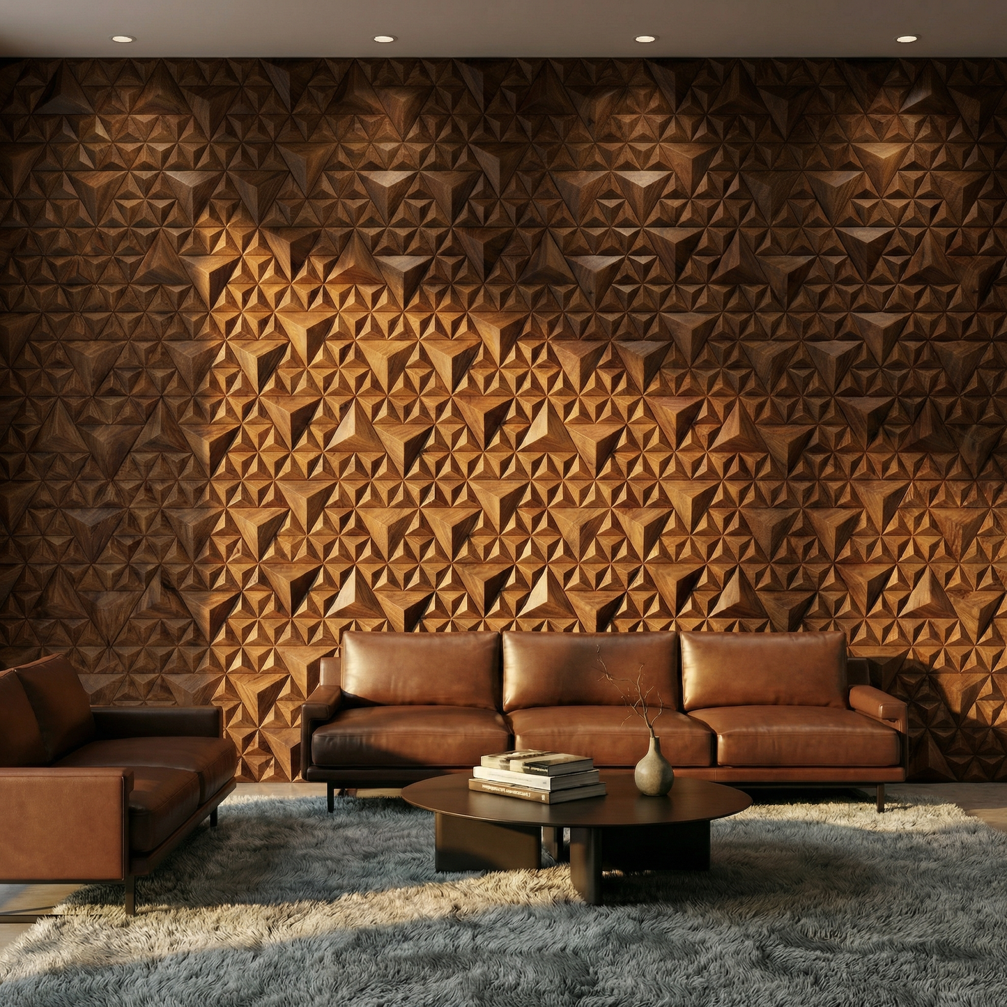 Parallelepiped Wood Mosaic Wall Panel