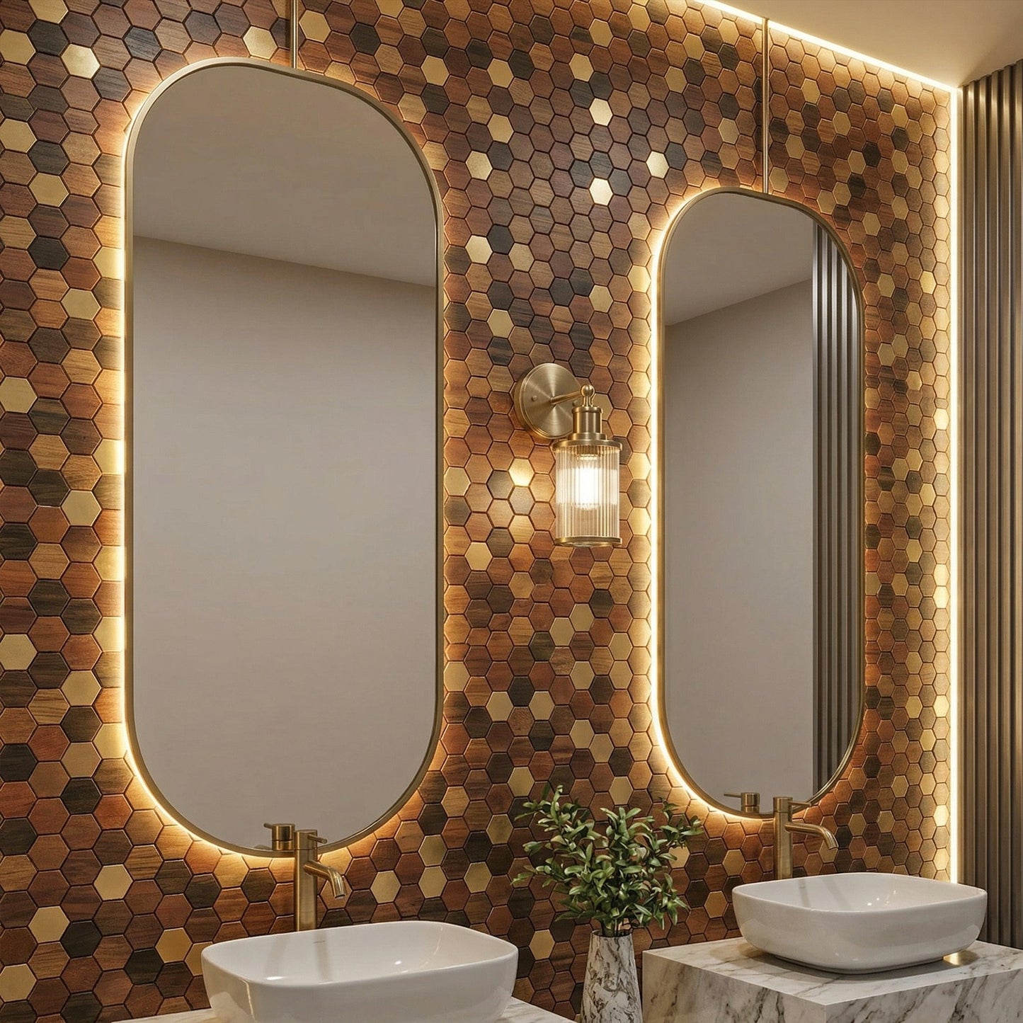 Hexad Wood Mosaic Wall Panel
