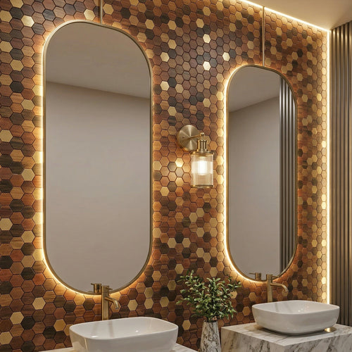 Hexad Wood Mosaic Wall Panel