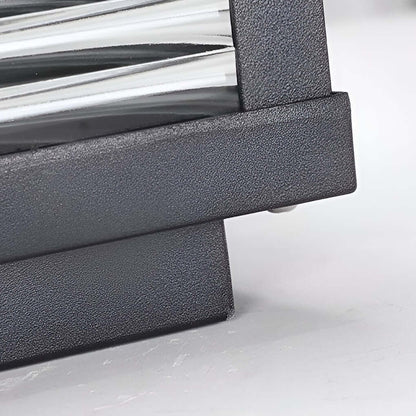 Square Pillar Light Ribbed Glass Outdoor Metal Light