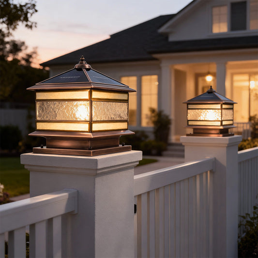 Stone Pillar Solar Lights Retro Copper Waterproof Fence Post Light